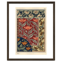 The poppy, Papaver somniferum, in stained glass, wallpaper, fabric and tile patterns. Lithograph ...