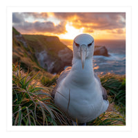 Albatross Bird On Grassy Cliff At Sunset (Print Only)