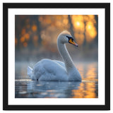 Beautiful Swan Floating On Water At Sunset thumbnail