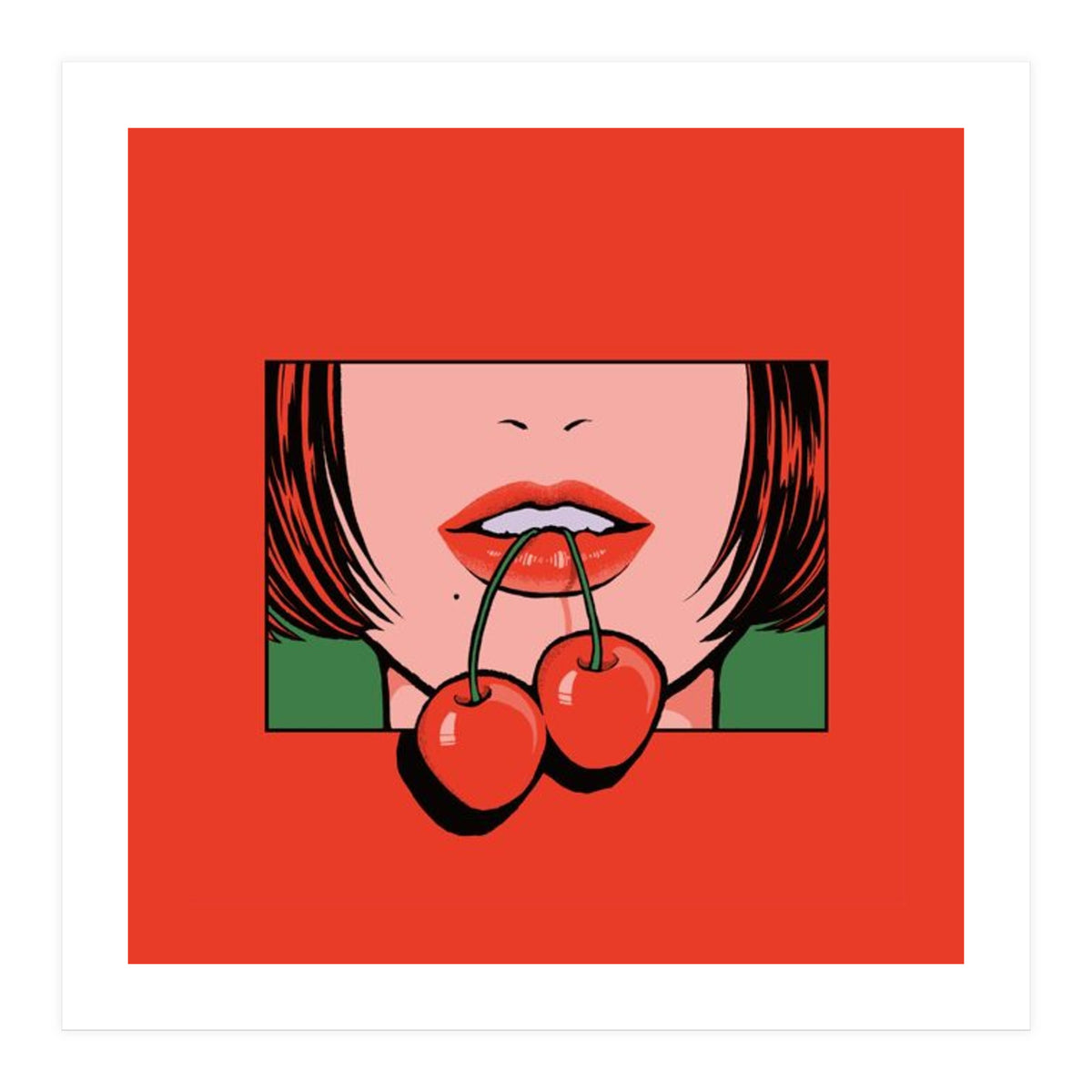 Pop Art Cherry Bold Lips With A Classic Design (Print Only)