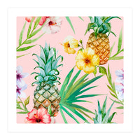 Hawaii Vintage Tropical Botanical Jungle Floral Watercolor Blush Pastel Pineapple Palm Painting (Print Only)