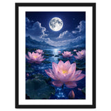 Moonlit Lotus Pond: Serene Nighttime Floral Landscape thumbnail