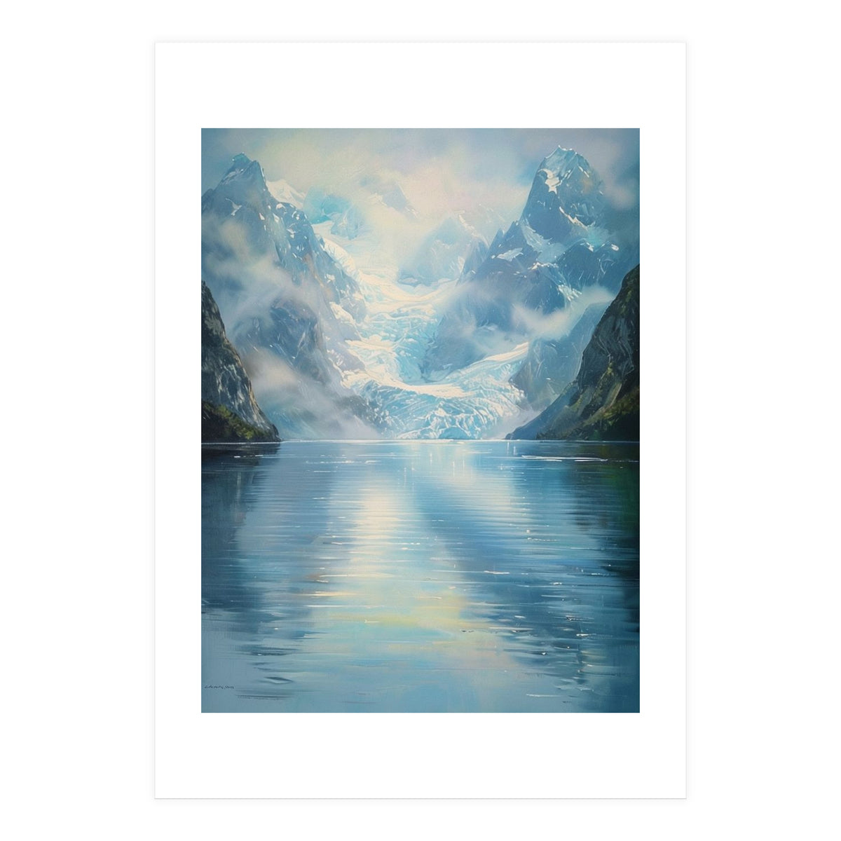 Ethereal Descent: The Glimmering Silence of the Ancient Glacial Fjord (Print Only)