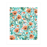 Tangerine Dreams, Orange & Mint Botanical Jungle Watercolor Painting, Colorful Plants Floral Summer (Print Only) thumbnail