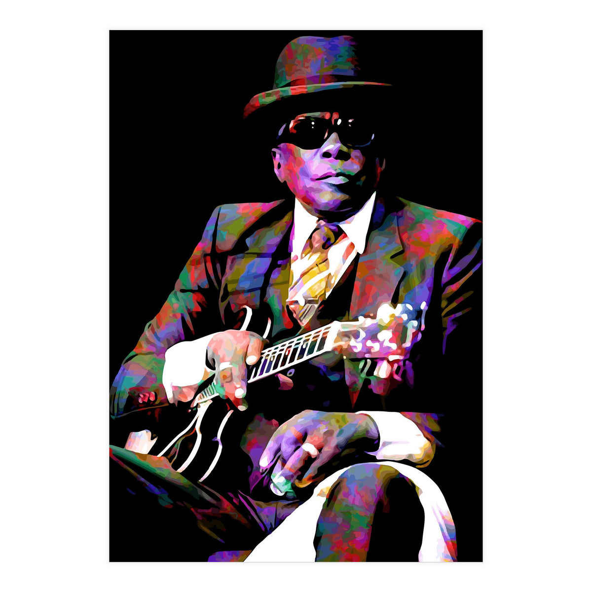 John Lee Hooker American Blues Musician Legend Colorful Art (Print Only)
