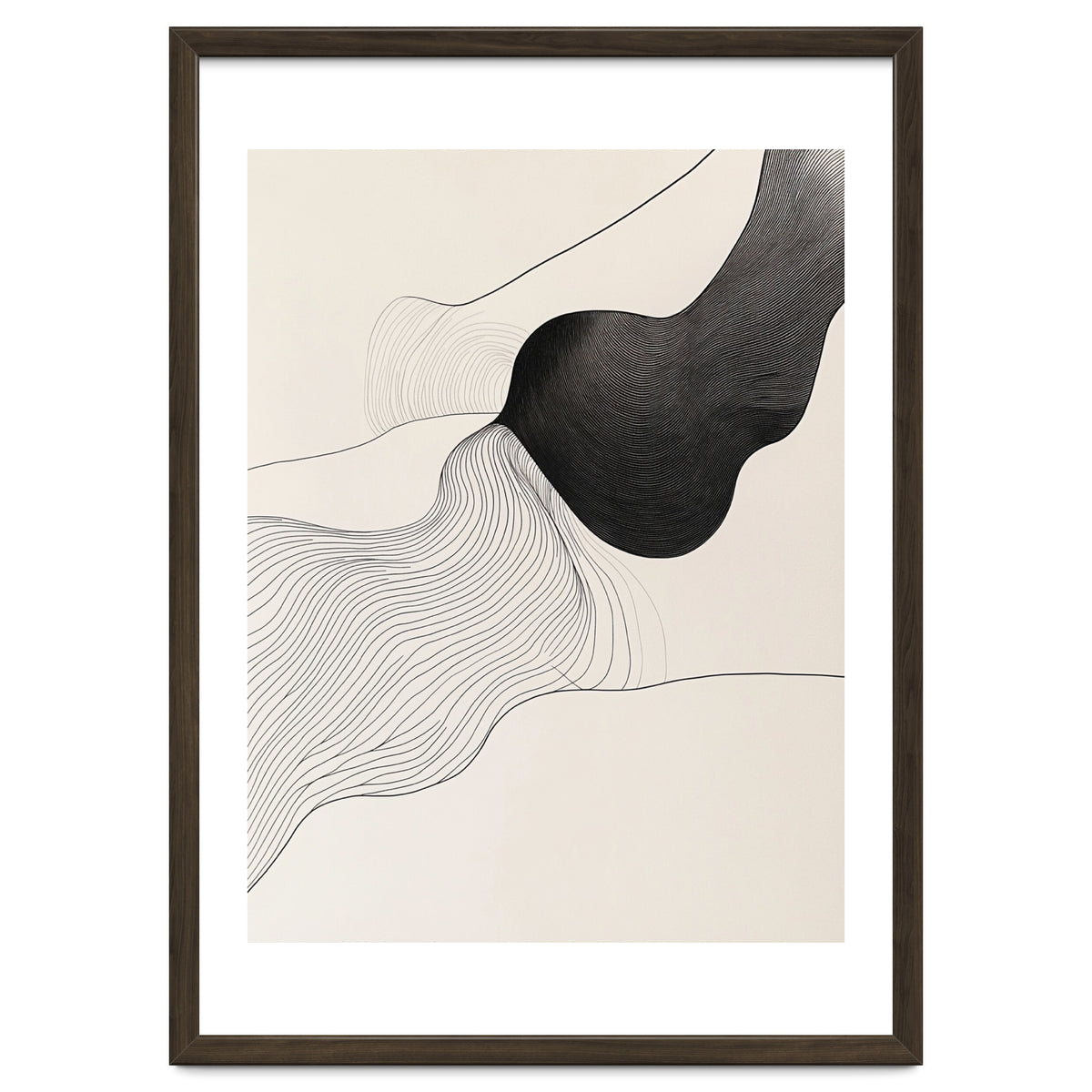Abstract Black And White Organic Flowing Lines Art