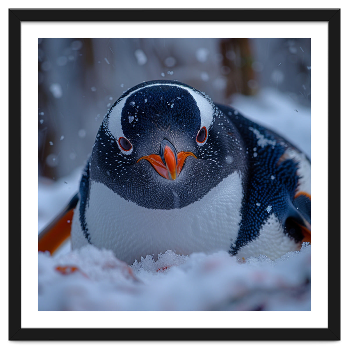 Close Up Gentoo Penguin In Snowy Landscape