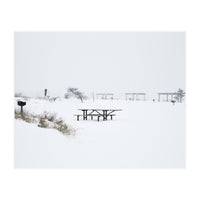 Tables and benches in a snow-covered park (Print Only)