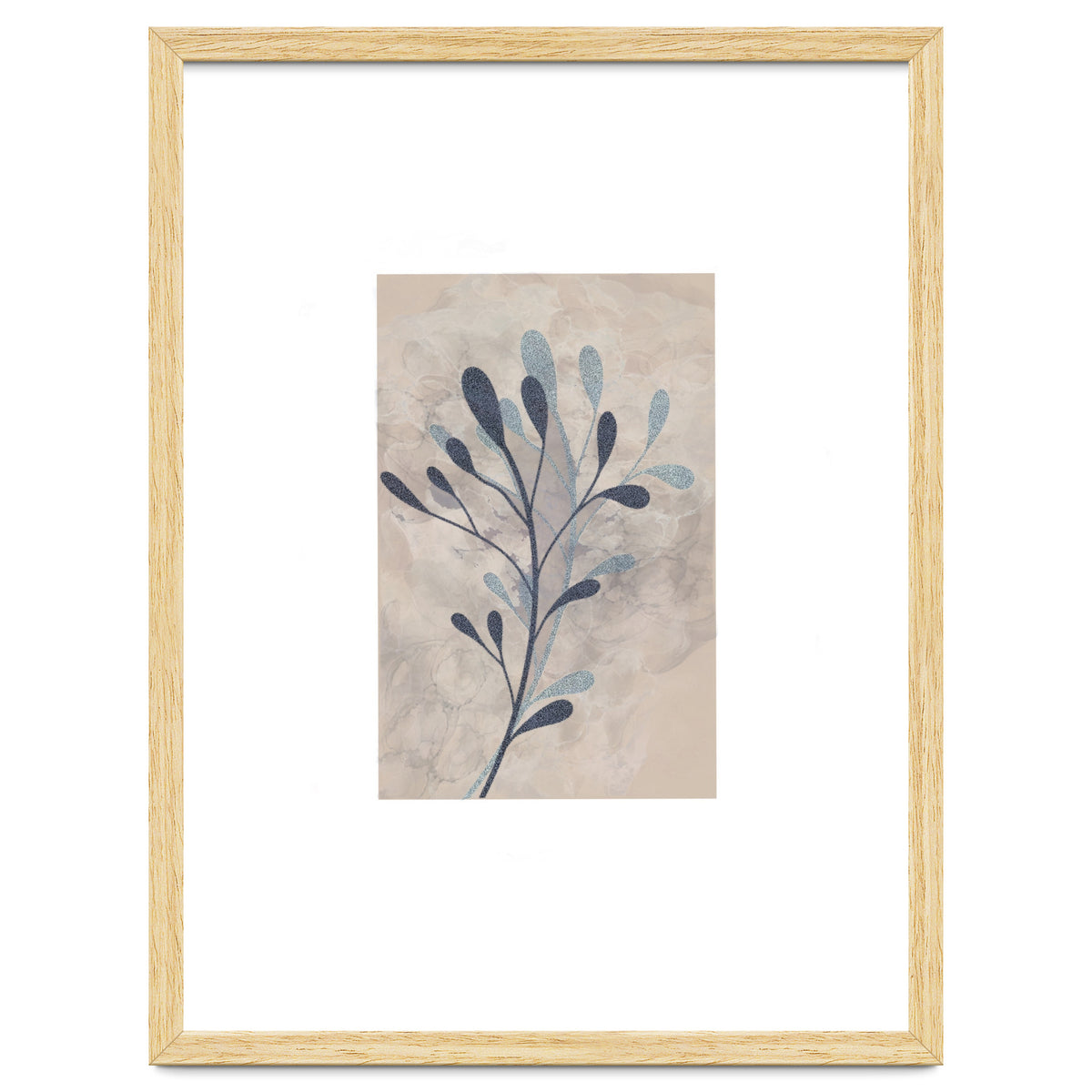 Leaf Beige and Blue Art Print