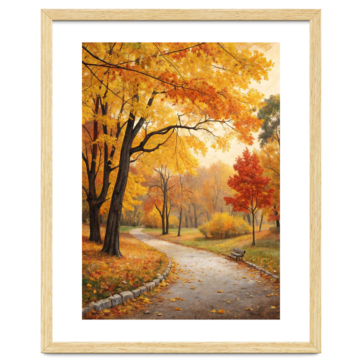 Original Autumn Park Landscape Oil Painting Style