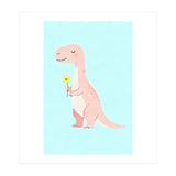 T-Rex Tyrannosaurus Dinosaur Art, Whimsical Dino with Flower, Gentle Nursery Print (Print Only) thumbnail