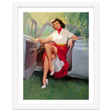 Sexy Pinup Woman Posing In Convertible Car thumbnail