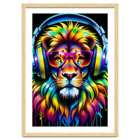 A Lion In Glasses Listens To Music