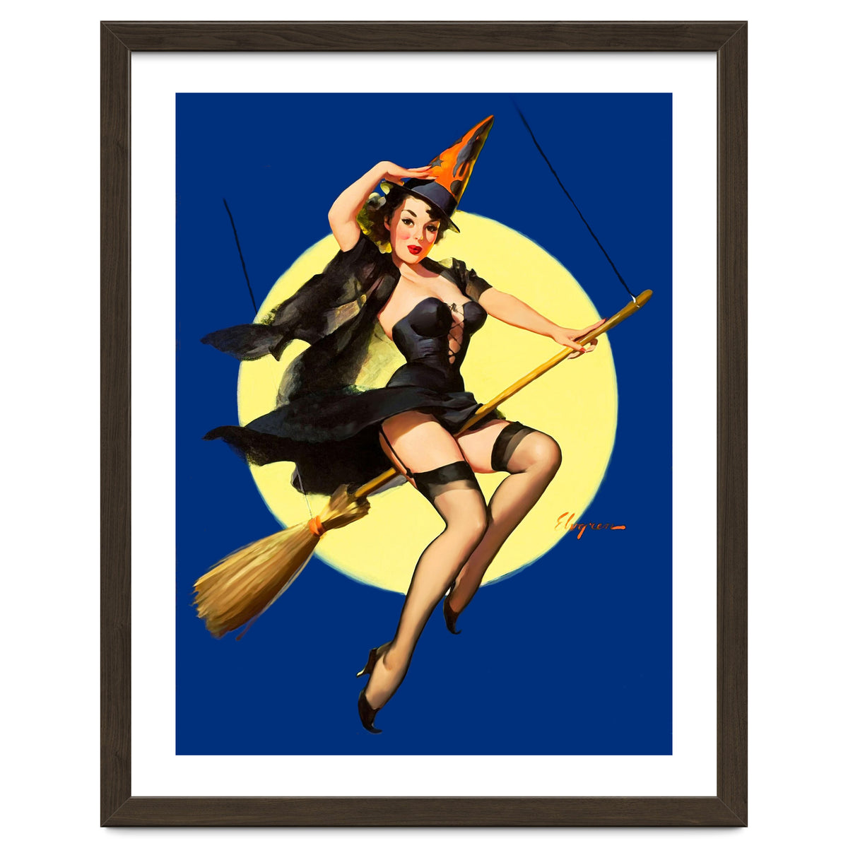 Pinup Sexy Witch Posing On A Broom