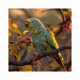 Green Parrot Perched On A Branch With Berries (Print Only) thumbnail
