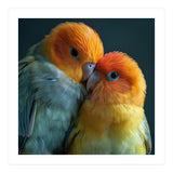 Lovebirds Couple Nuzzling With Orange And Yellow Feathers (Print Only) thumbnail