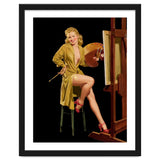 Young And Beautiful Woman Posing In Front Of The Painting Canvas thumbnail