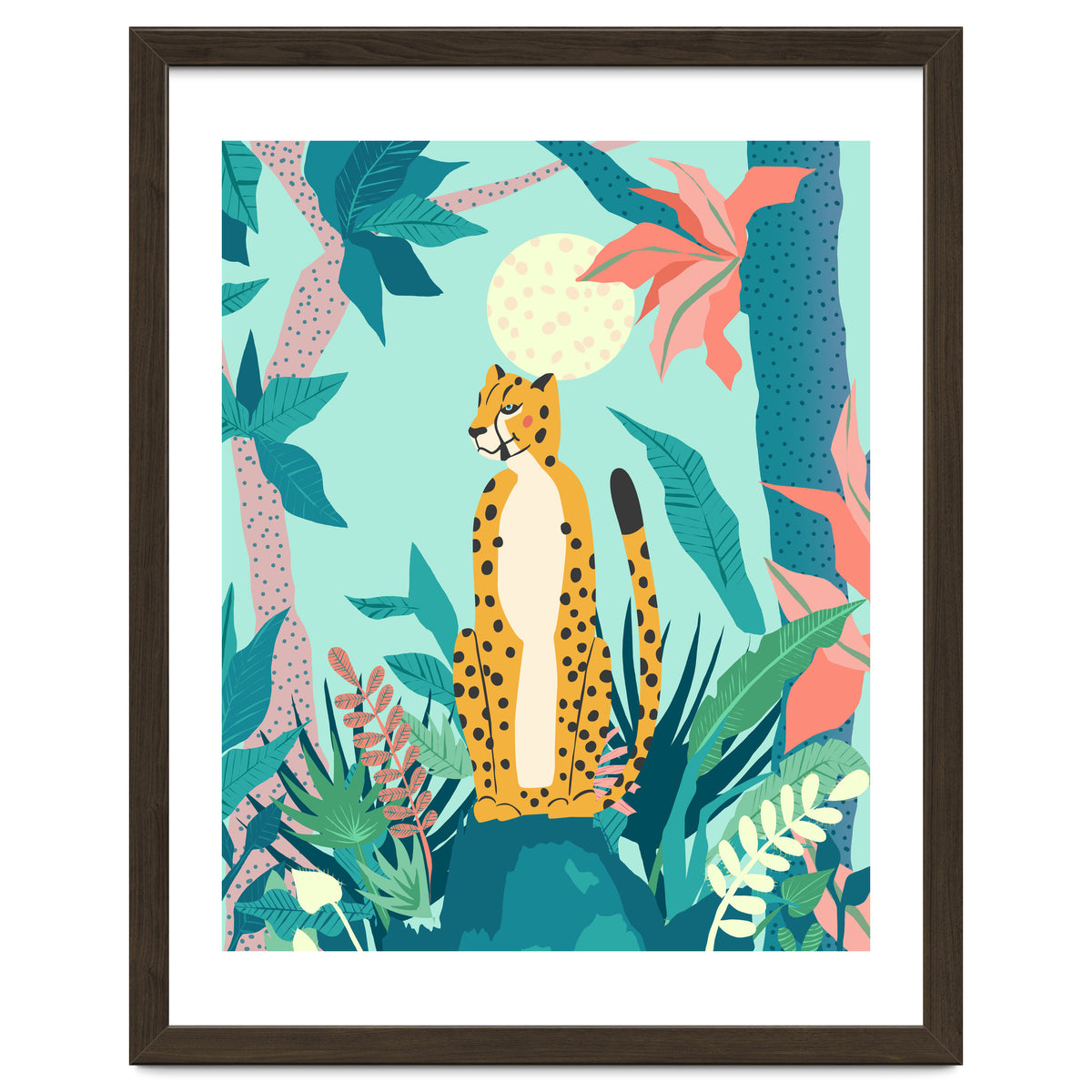 Leopard Forest, Pastel Tropical Jungle Nature Botanical, Moon Eclectic Colorful Wild Animals Boho