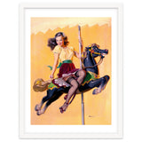 Pinup Sexy Girl Riding A Wooden Horse thumbnail
