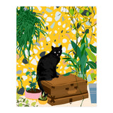 Urban Jungle Cat, Black Cats Pets Terrazzo Decor, Whimsical Bohemian Animals Illustration, Eclectic Quirky Travel (Print Only) thumbnail