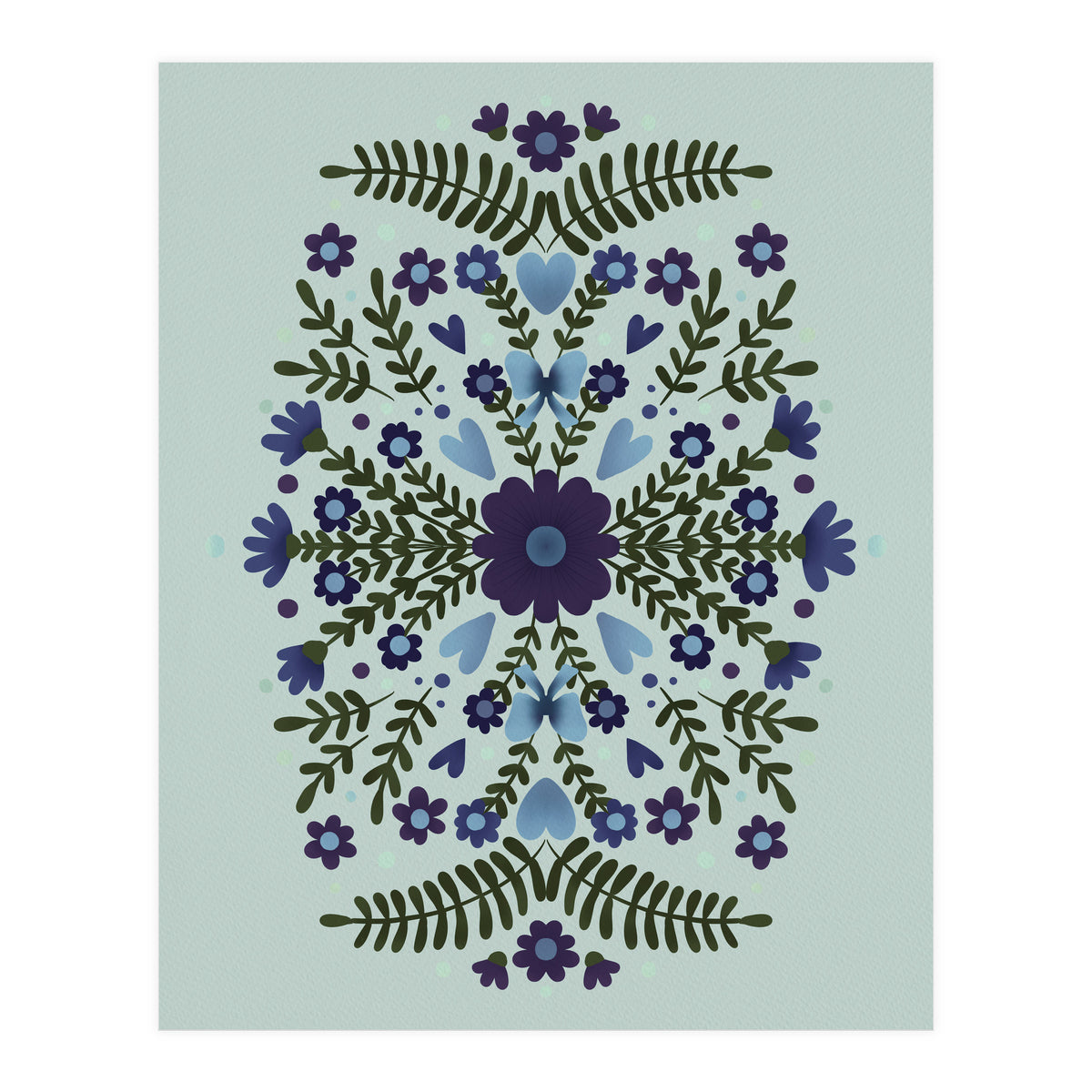 Flowers And Bows Blue And Green (Print Only)