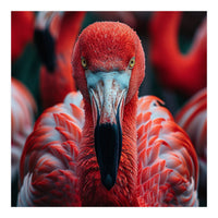 Close Up Flamingo Head With Bright Red Feathers (Print Only)
