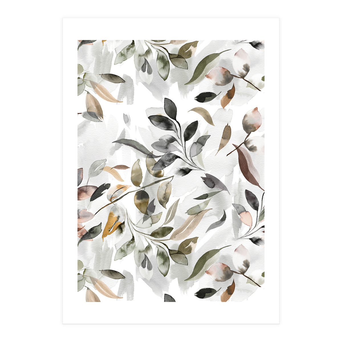 Watercolor Leaves Neutral Gray (Print Only)