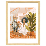 House Guest | Modern Bohemian Black Woman | Urban Jungle Decor | Wild Cat Leopard Pet | Plant Lady thumbnail