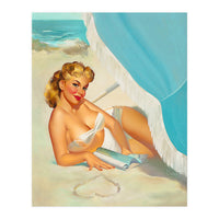Pinup Sexy Blonde On The Beach (Print Only)
