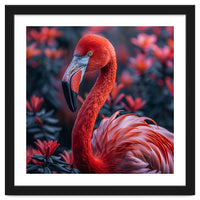 Vibrant Flamingo Portrait With Tropical Foliage