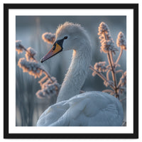 Swan Portrait Dew Drops Morning Light