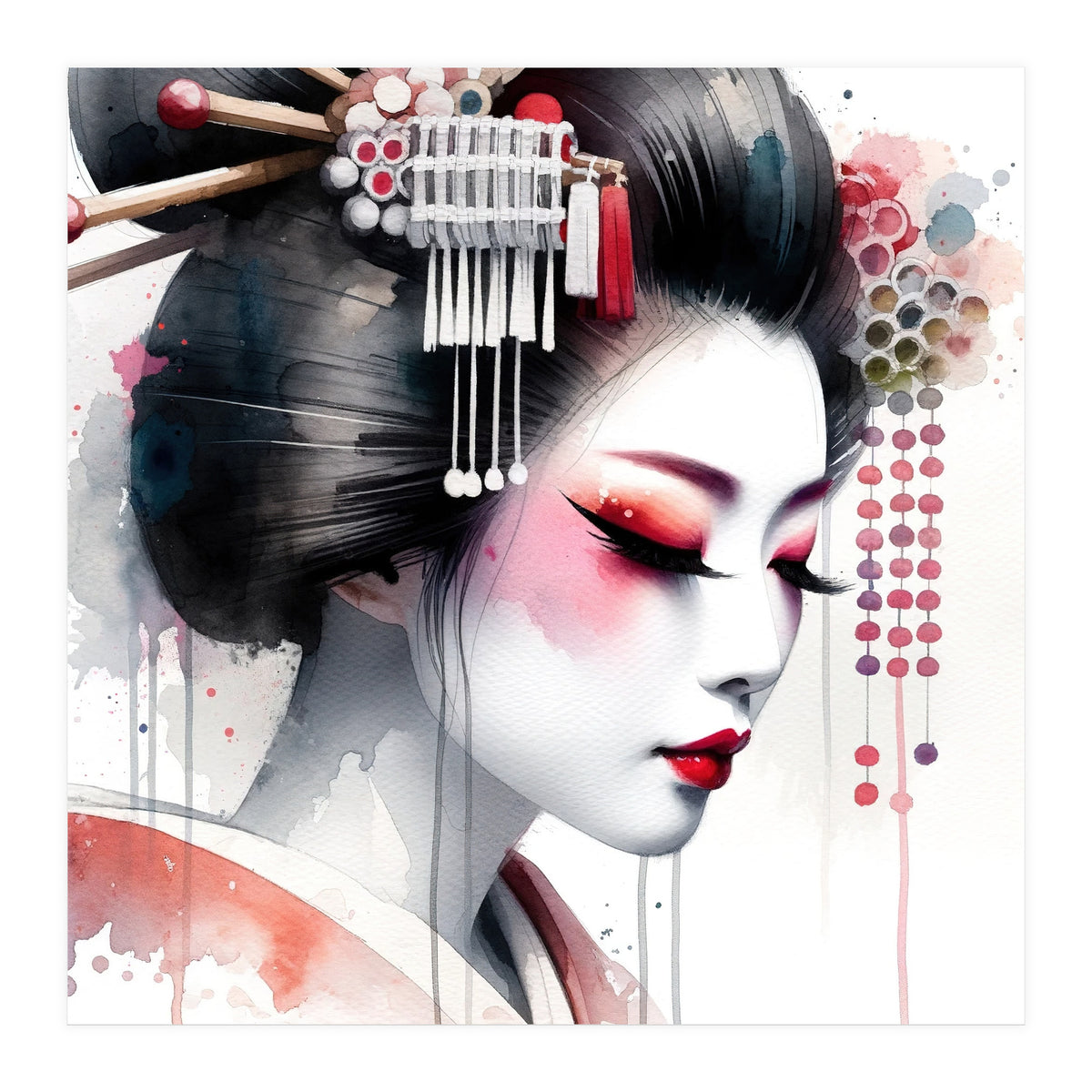 Crimson Kanzashi Modern Geisha (Print Only)
