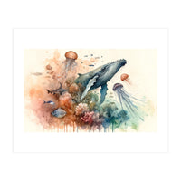 Whale And Jellyfish Watercolor (Print Only)