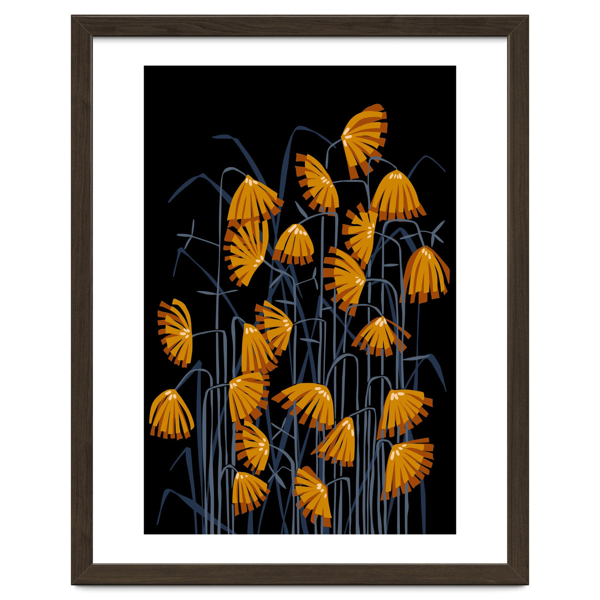 Linocut flower meadow black