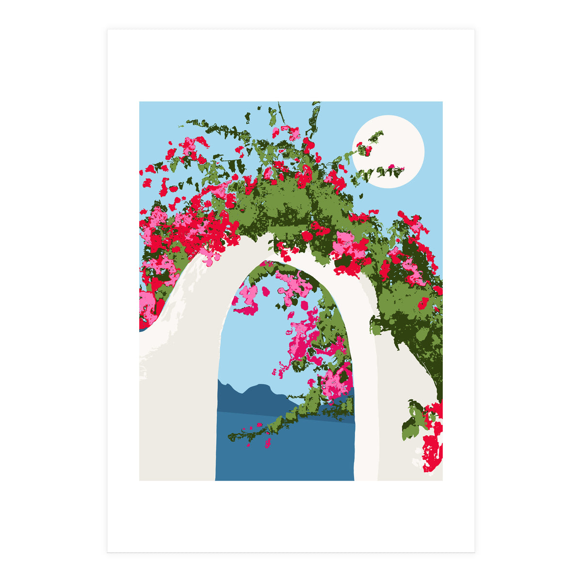 Bougainvillea Arch, Greece Santorini Architecture Travel, Summer Botanical Nature Bohemian, Eclectic Boho (Print Only)