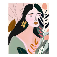 Reinvent, Beautiful Woman Girl Pastel Line Art, Minimal Botanical Nature Portrait, Modern Bohemian Drawing Nomadic Summer Self Love (Print Only)