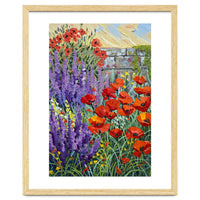 Vibrant Summer Poppy and Lavender Garden Oil Painting