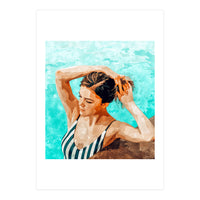 Simulacrum | Modern Bohemian Woman Swim | Summer Swimming Pool Fashion Watercolor Painting (Print Only)