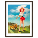 Pinup Girl In Little Red Dress And Two Dogs thumbnail