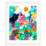 The Black Panther, Tropical Jungle Watercolor Painting, Botanical Forest Colorful Bohemian Illustration, Tiger Leopard Cheetah Animals thumbnail