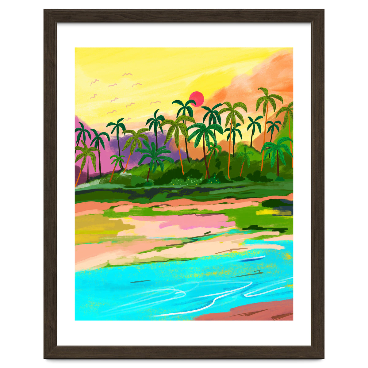 Tropical Backwaters Of Kerala, Nature Jungle Forest Landscape Painting, Dreamy Scenic Travel Lake Palm Bohemian