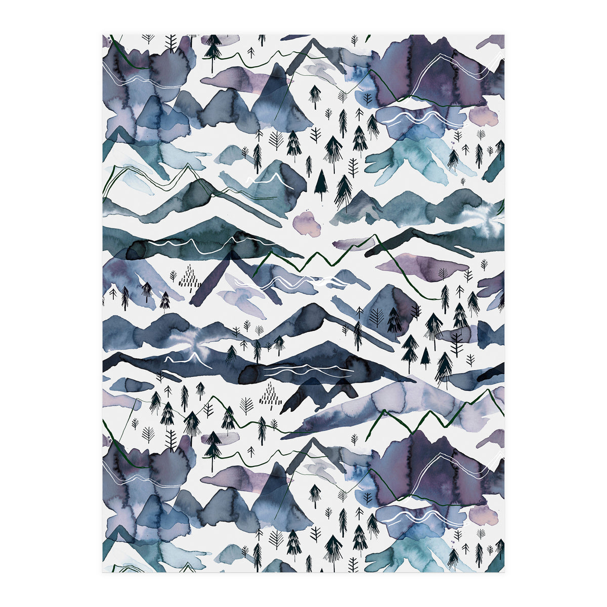 Watercolor Landscape Blue Mountains (Print Only)