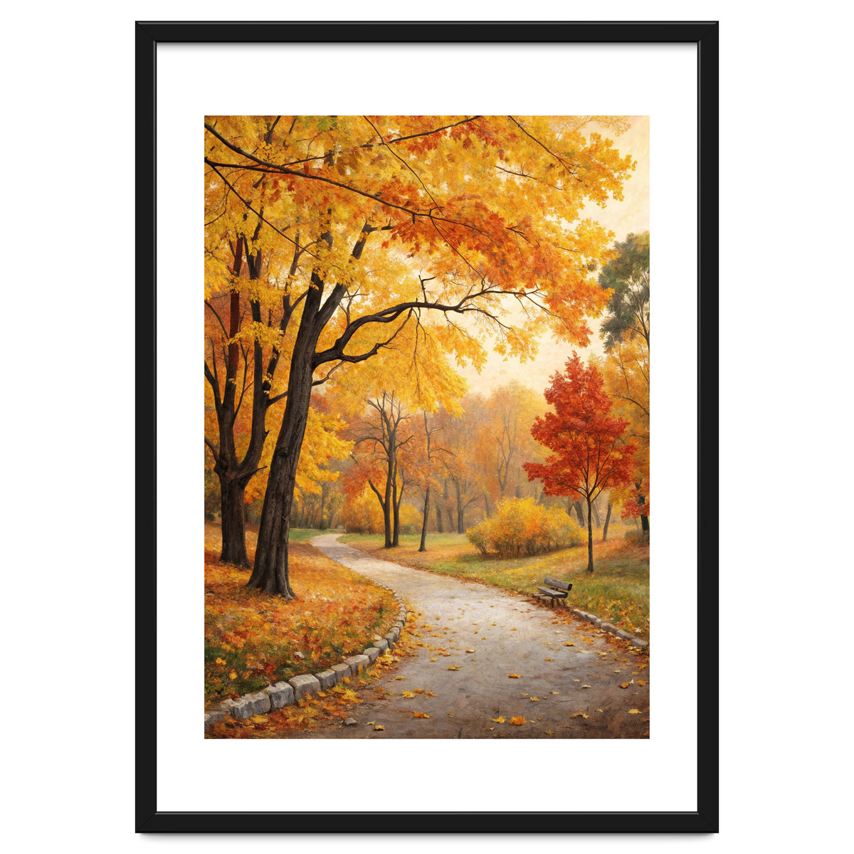 Original Autumn Park Landscape Oil Painting Style