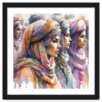 Tuareg Women Procession Watercolor