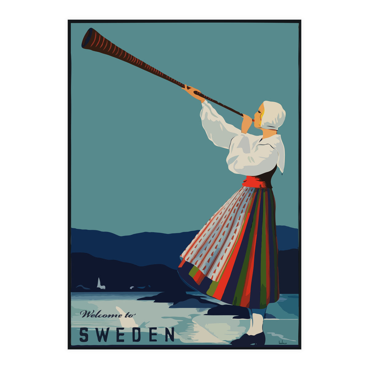 Sweden, Woman With Alp Horn (Print Only)