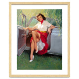 Sexy Pinup Woman Posing In Convertible Car thumbnail