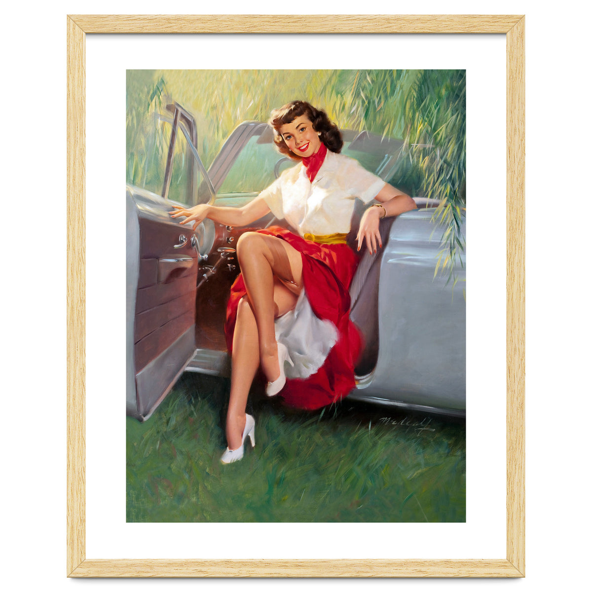 Sexy Pinup Woman Posing In Convertible Car