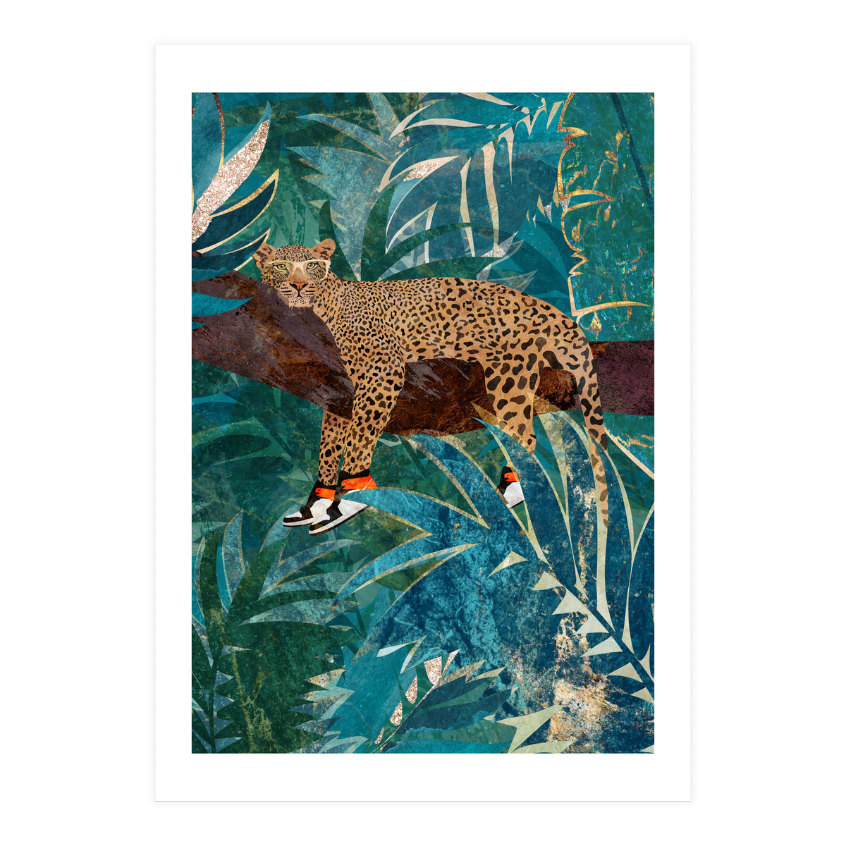 Leopard wearing shoes in the jungle (Print Only)