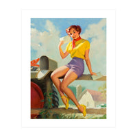Pinup Girl On A Fence Showing A Love Letter (Print Only)