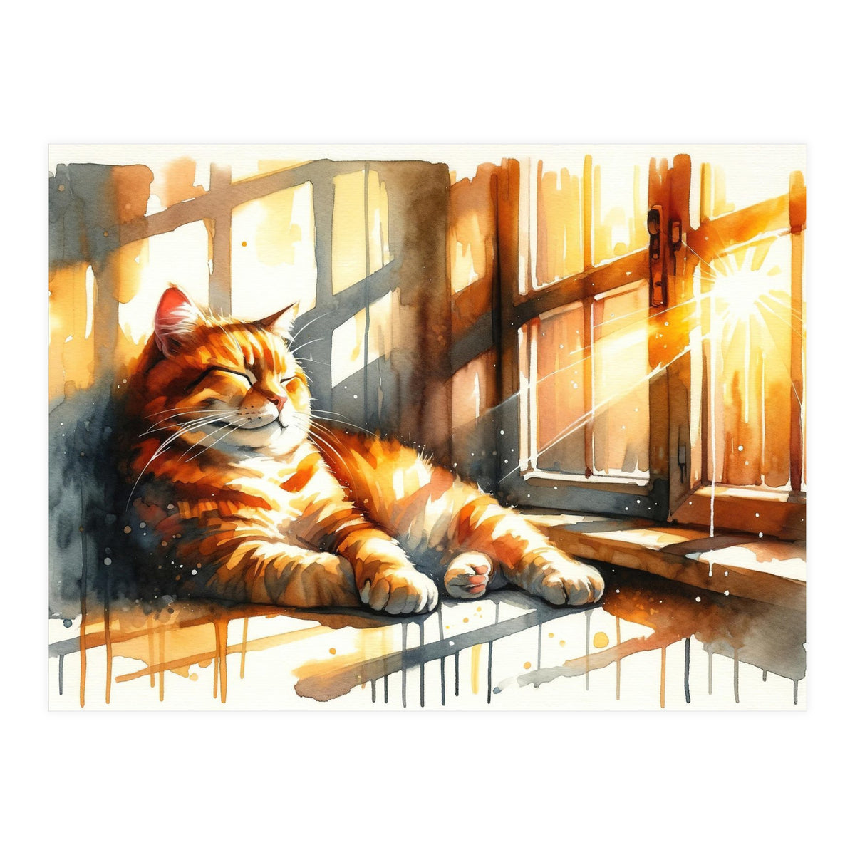 Cat Relaxing In Sunlight (Print Only)